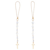 DELORIGIN cross car hanging ornament with heart and star shell beads for rearview mirror decor.