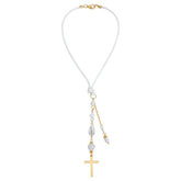 DELORIGIN cross hanging car mirror ornament; elegant glass crystal beads for car decor.