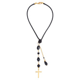 DELORIGIN cross hanging ornament with black glass crystal beads for home decor and good luck