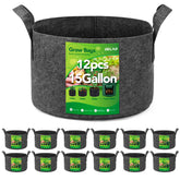 Delxo 12-pack 15-gallon grow bags front view showing roomy planting space