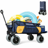 Deralumer X900 beach wagon with 9-inch wheels rolling on sand for smooth hauling