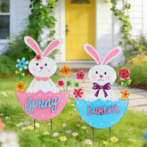 DETENE Easter rabbit lawn stake with 3D letters for a vibrant garden focal point.