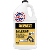 DEWALT biodegradable bar and chain oil bottle for eco-friendly lubrication.