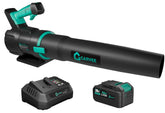 DEXSO cordless leaf blower in turbo mode delivers quick debris clearance.