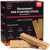 Dextreme Fire Starters Sticks 96-pack ready for quick, odorless flames.