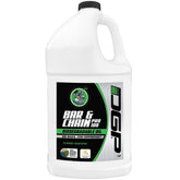 DGP Pro100 biodegradable bar oil bottle pouring to reduce sling and protect chain.