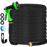 DiCandle non-expanding garden hose 100ft coiled for tidy storage and easy transport.