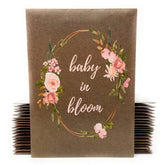 Digital Voyager Baby in Bloom seed packet packaging with pink flowers, ideal for elegant baby shower favors.