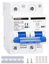 DIHOOL DC breaker front view showing compact 125A 2-pole design for solar setups