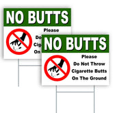 DIMARONGTON no cigarette butts sign on yard with double-sided design deters littering.