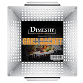 DIMESHY 12-inch grill basket with vegetables on the grate for even, flavorful cooking