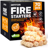 DIMTORI 70pcs fire starter packaging shown, convenient pack for quick grilling and camping prep.