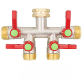 DINGBAI 4-way brass inlet showing smooth water flow for multiple hoses
