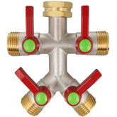 DINGBAI 4-way hose splitter inlet view highlighting enlarged port for higher flow