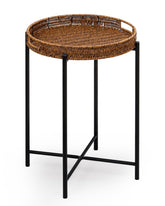 DINGTAI small wicker round end table showing compact design for small spaces.