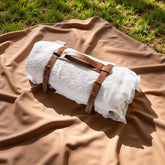 DLCOFOUND 2-in-1 white picnic blanket, top view, ideal for family outdoor comfort.