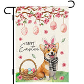 Dlzdn Happy Easter dog flag with a corgi design greets guests in the yard.