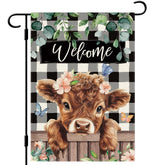 DLZDN Welcome Spring Highland Cow flag front view adds seasonal charm to outdoor spaces