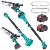 DocSmart electric tree saw with 9ft extension pole for high-branch pruning.