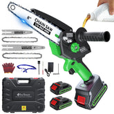 DocSmart mini chainsaw with 8-inch bar cutting a small branch outdoors