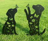 Doesen metal dog garden decor 2-pack features 17-inch silhouettes for curb appeal.