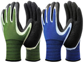 DOFOWORK gardening gloves in blue and green with palm grip for secure wet handling