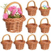 DOITOOL 10-pack mini woven baskets with handles for dollhouses and crafts.