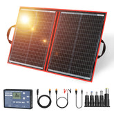 Dokio 100W foldable solar panel ready for daylight charging during camping