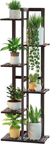 DolceLuna bamboo plant stand with six tiers for compact indoor display.
