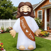 DomKom 6ft Jesus inflatable—front view with LED lights for outdoor display.