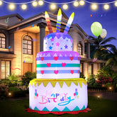 DomKom 6FT birthday cake inflatable inflates in the yard for festive outdoor ambiance