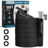 Doorich garden hose 50ft with flat-to-round profile for easy maneuvering around beds.