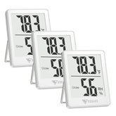DOQAUS indoor thermometer with LCD display shows temperature and humidity.