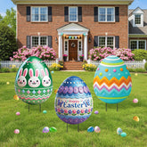 DoubleFill 3D Easter egg yard stake with bright colors enhances garden decor