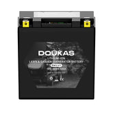DOUKAS DKLU1 lithium lawn mower battery exterior shows rugged outdoor build