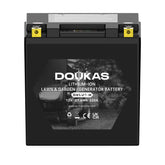 DOUKAS DKLU1-M battery front view shows compact, lightweight design for easy installation and start readiness
