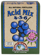Down To Earth Acid Mix 1lb label showing the product for acid-loving plants