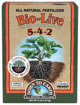 Down To Earth Bio-Live fertilizer bag front showing the OMRI-listed label.