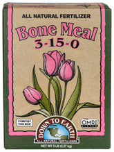 Down To Earth Bone Meal box showing 5 lb bag for roots and blooms