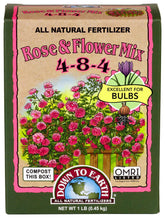 Down To Earth Rose and Flower Mix 1lb packaging for organic gardening