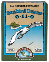 Down To Earth Seabird Guano bag front view promotes organic soil nourishment.