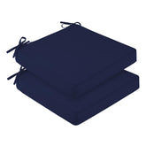 Downluxe square outdoor chair cushion in navy, weather-resistant for patio comfort.