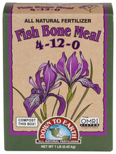 Down To Earth fish bone meal packaging front promotes bloom readiness with steady phosphorus