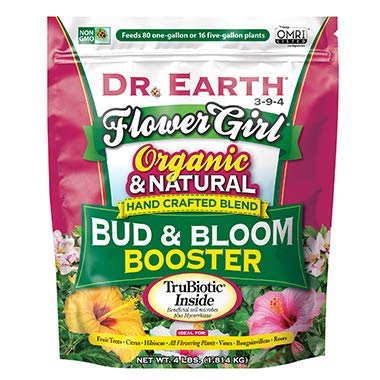 Dr. Earth Flower Girl Bud & Bloom Booster bottle organic fertilizer for vibrant, long lasting blooms