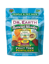 Dr. Earth MINI Natural Wonder Fruit Tree Fertilizer bottle for healthy fruit growth.