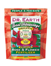Dr. Earth Total Advantage Rose and Flower Fertilizer bottle with nutrient-rich blend for vibrant blooms.