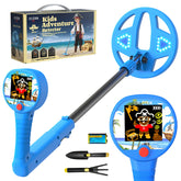 DR.ÖTEK Kids metal detector with color LCD screen guides imaginative outdoor treasure hunts.