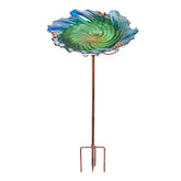 DREAM GARDEN glass bird bath with green pattern invites birds to rest and bathe