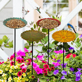 DREAMSOUL flower bird bath set with metal stakes, ideal for birdwatching and garden decor.