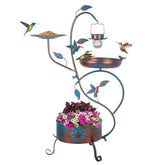 Dreamysoul metal bird bath outside with planter and feeder attracts birds and colors your garden.
